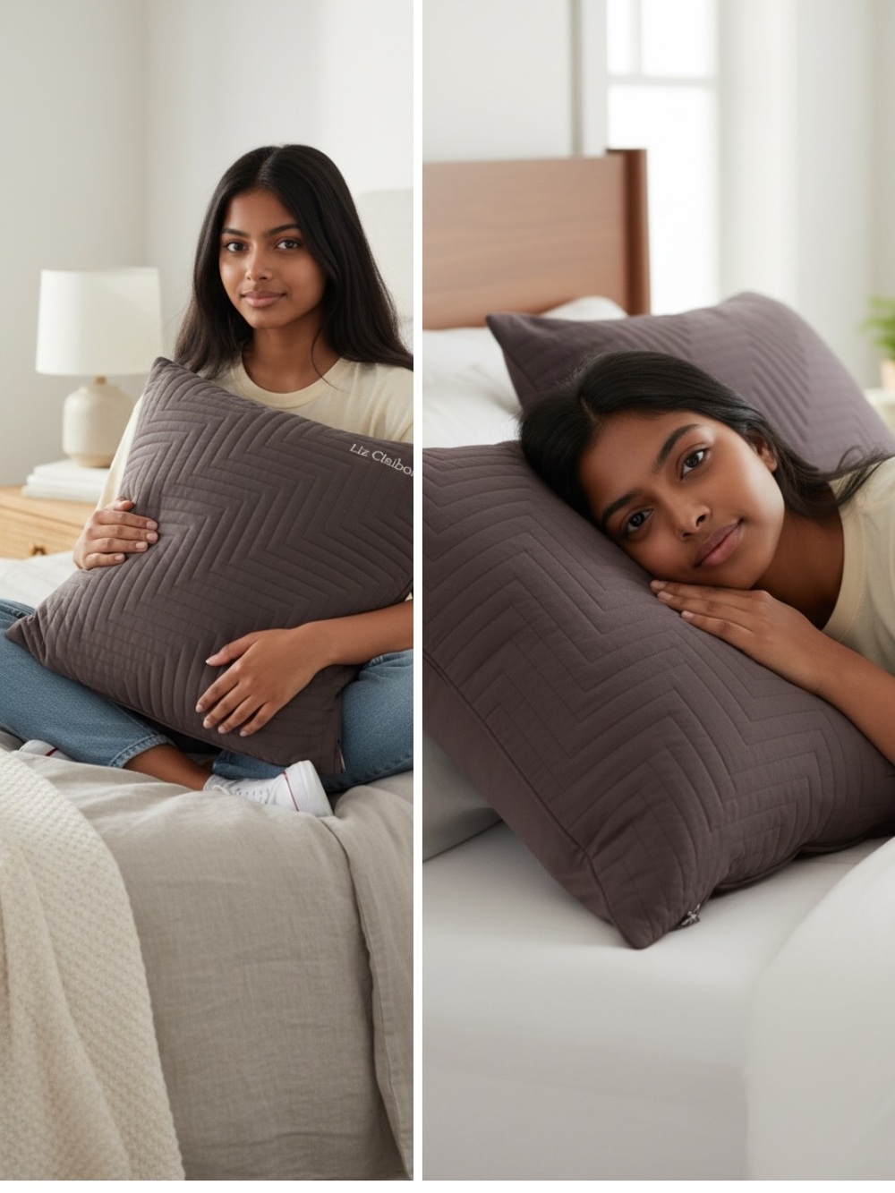 NWT Set of 2 Liz Claiborne Euro Pillow Shams NIP New Grey Neutral Square 26x26